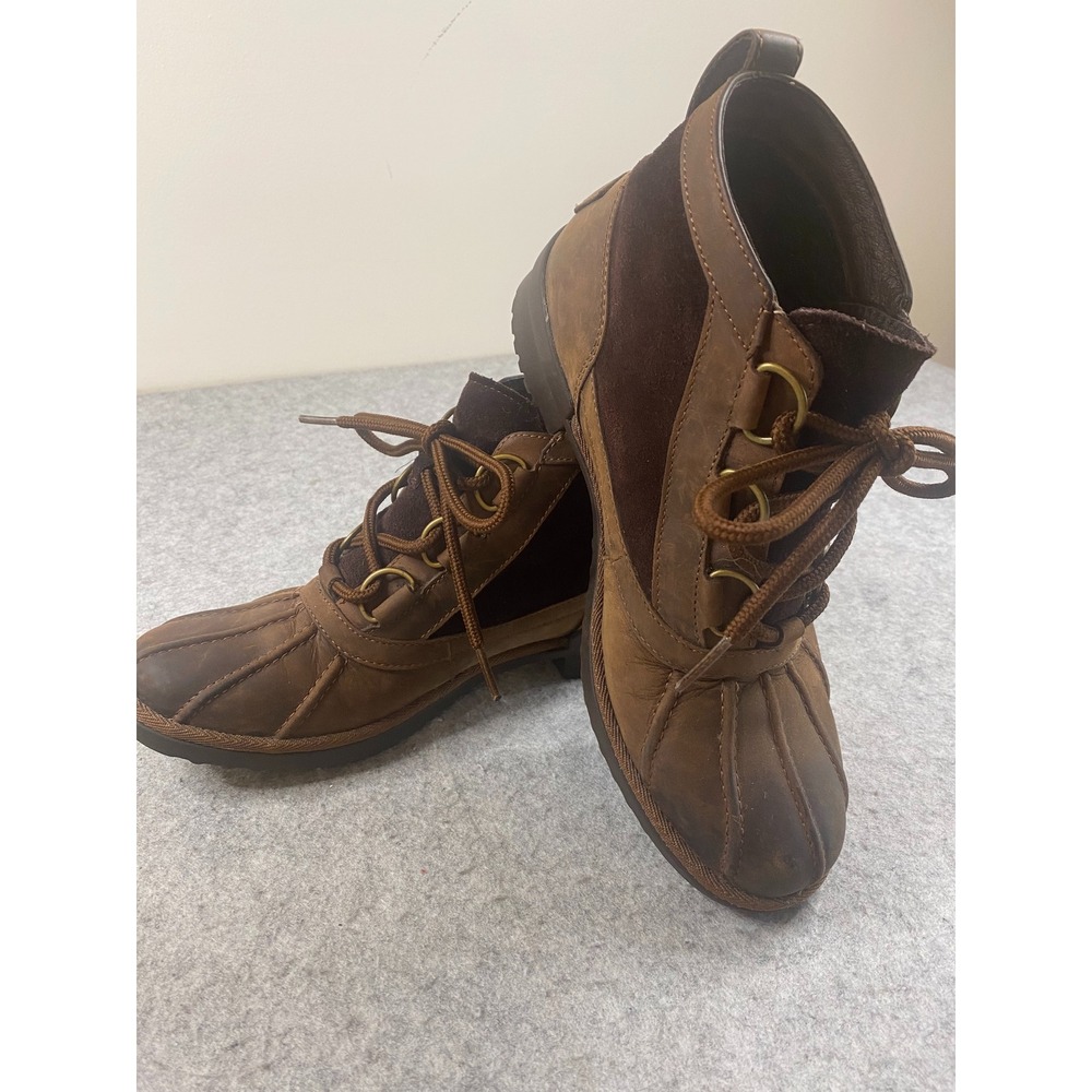 UGG 'Heather' Waterproof Chestnut Brown Leather Suede Duck Boots Womens 7.5